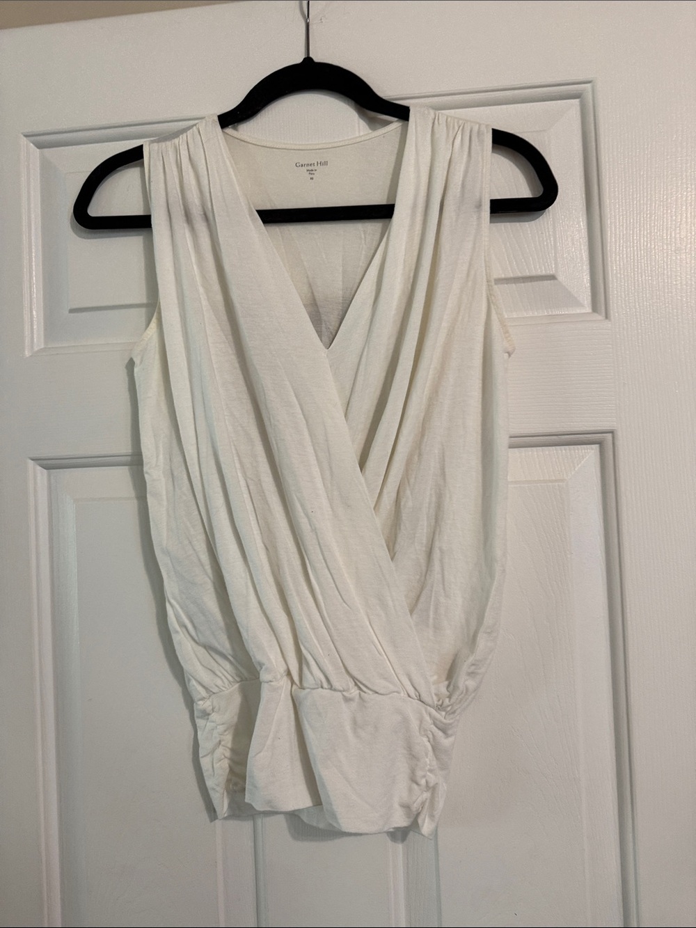 Garnet Hill White Sleeveless Surplice Camisole